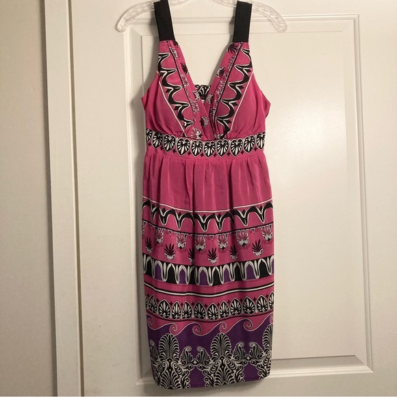 100% Silk Boho Border Print Dress - Picture 2 of 9
